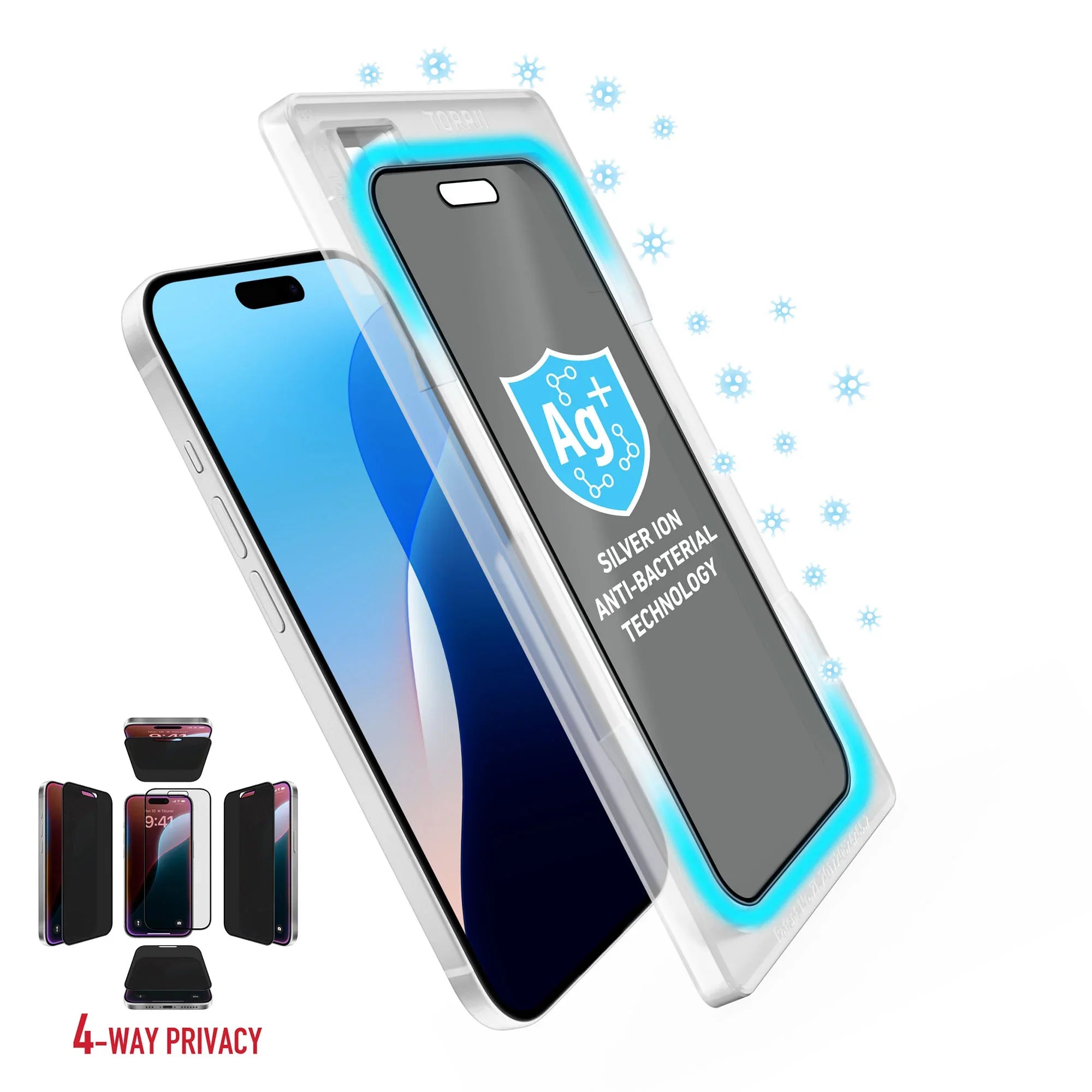 iPhone 16 & 15 & 14 Pro Torrii Bodyglass Screen Protector Glass - 4-Way Privacy - Tashqila iPhone 16 & 15 & 14 Pro Torrii Bodyglass Screen Protector Glass - 4-Way Privacy - Tashqila